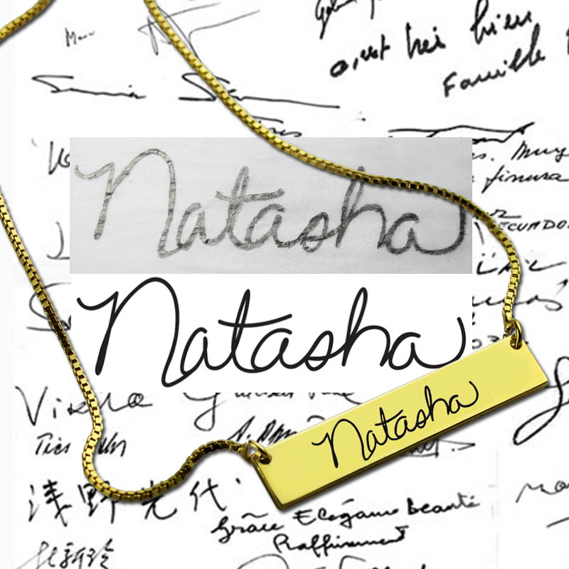 Custom Handwriting Signature Bar Necklace Personalised handwriting signature bar necklace