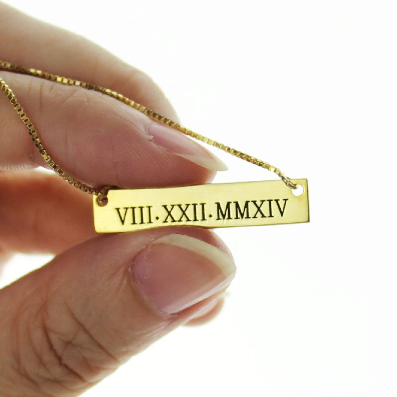 Personalised Roman Numeral Bar Necklace Personalised Roman numeral bar necklace product gallery image