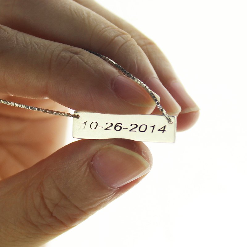 Personalised Sterling Silver Date Bar Necklace Personalised sterling silver date bar necklace