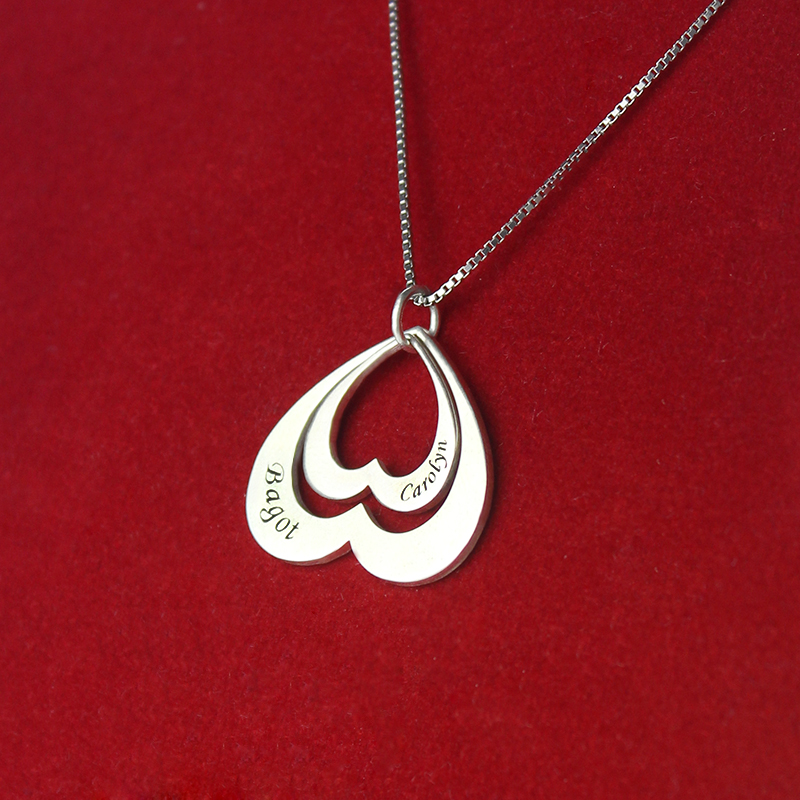 Personalised Double Heart Necklace Double heart name pendant necklace for her