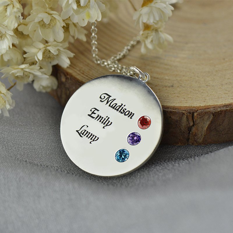 Grandma's birthstone necklace with name engraving