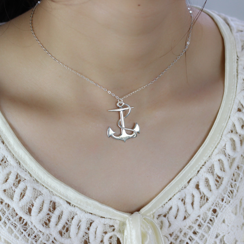 Personalised anchor charm necklace view