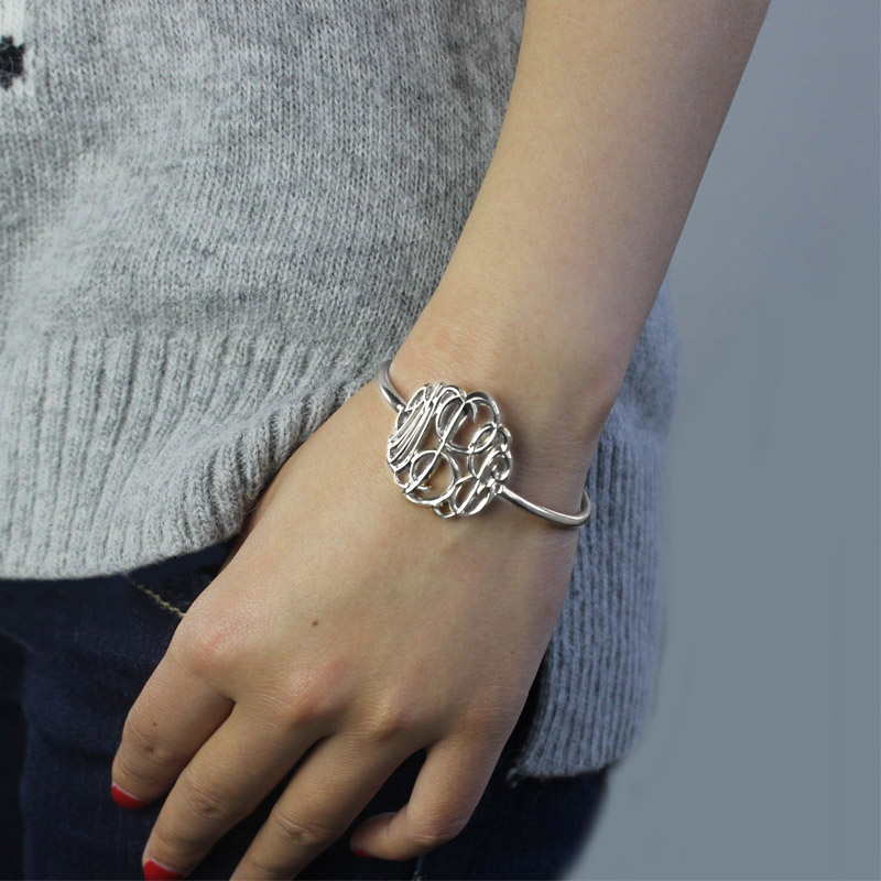 Personalised Monogram Bangle Bracelet Detail Personalised monogram bangle bracelet detail view