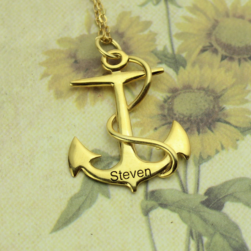 Anchor charm necklace with name engraving