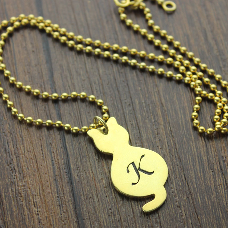 Gold over cat initial pendant necklace product image