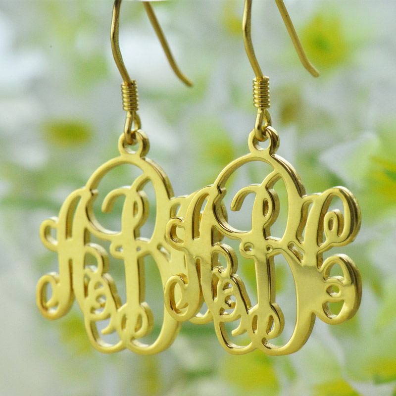 Script Monogram Initial Earrings – Product View Personalised script monogram initial earrings product view