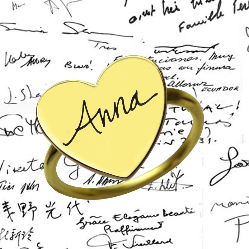 Heart Signature Signet Ring Side View Personalised heart signature signet ring side view
