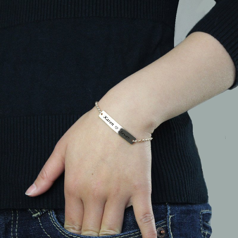 Sterling Silver Name Bar Bracelet Sterling silver name bar bracelet with cable chain