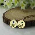 Initial Birthstone Disc Charm Necklace Engraved initial and birthstone disc charm necklace product image