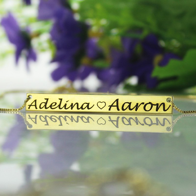 Engraved Double Name Gold Bar Necklace Engraved double name gold bar necklace product image