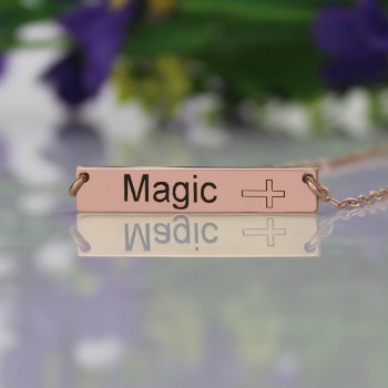 Engraved Name Bar Necklace with Icons 18ct Rose Gold Plated Engraved Name Bar Necklace with Icons 18ct Rose Gold Plated