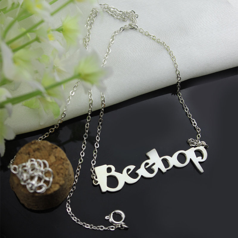Solid White Gold Beetle Font Letter Necklace Solid white gold custom name necklace with Beetle font lettering