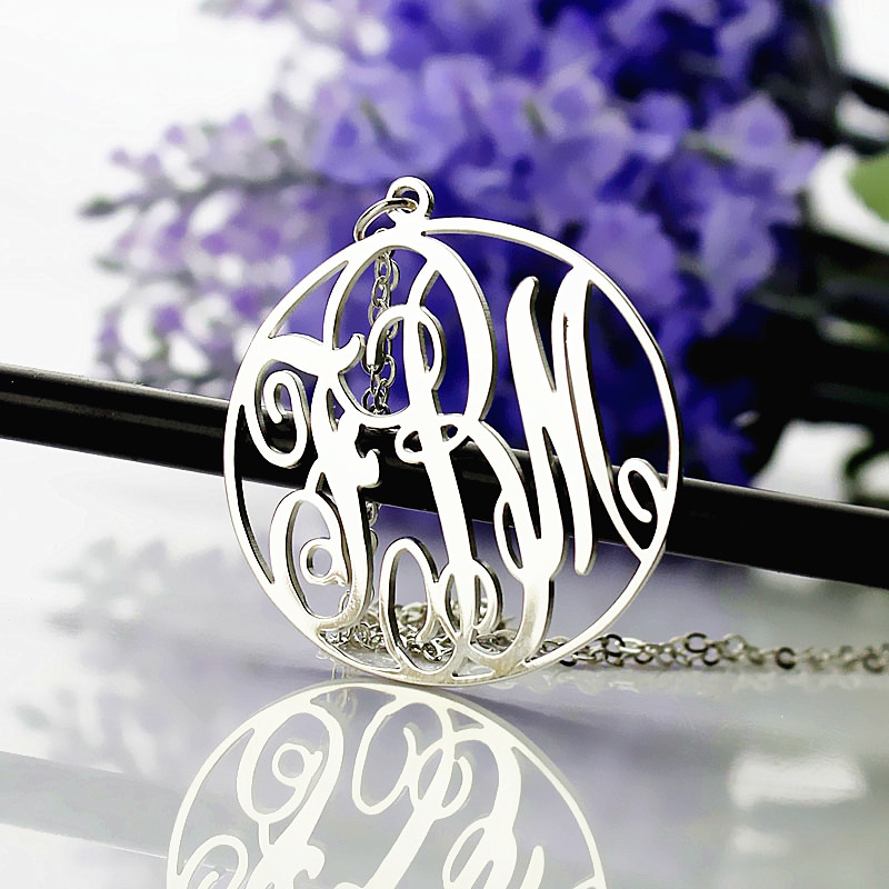 Personalised White Gold Circle Initial Monogram Necklace Personalised circle initial monogram necklace product image