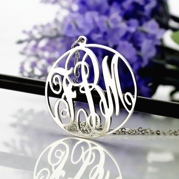 Personalised 18ct White Gold Plated Vine Font Circle Initial Monogram Necklace Personalised 18ct White Gold Plated Vine Font Circle Initial Monogram Necklace