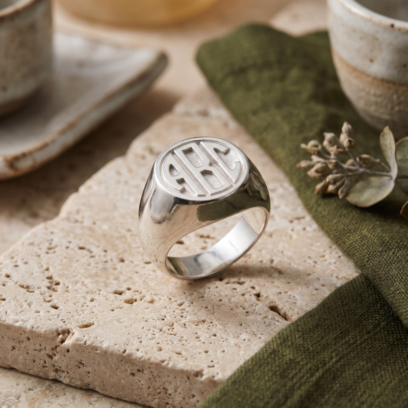 Personalised Signet Ring with Block Monogram Sterling Silver Personalised Signet Ring with Block Monogram Sterling Silver