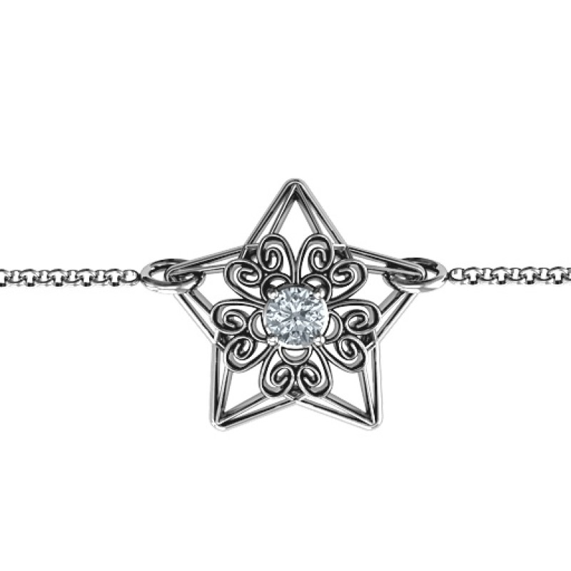 Personalised 3D star bracelet with filigree detailing and round stones