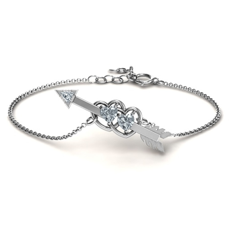 Double Heart and Arrow Promise Bracelet with two heart stones
