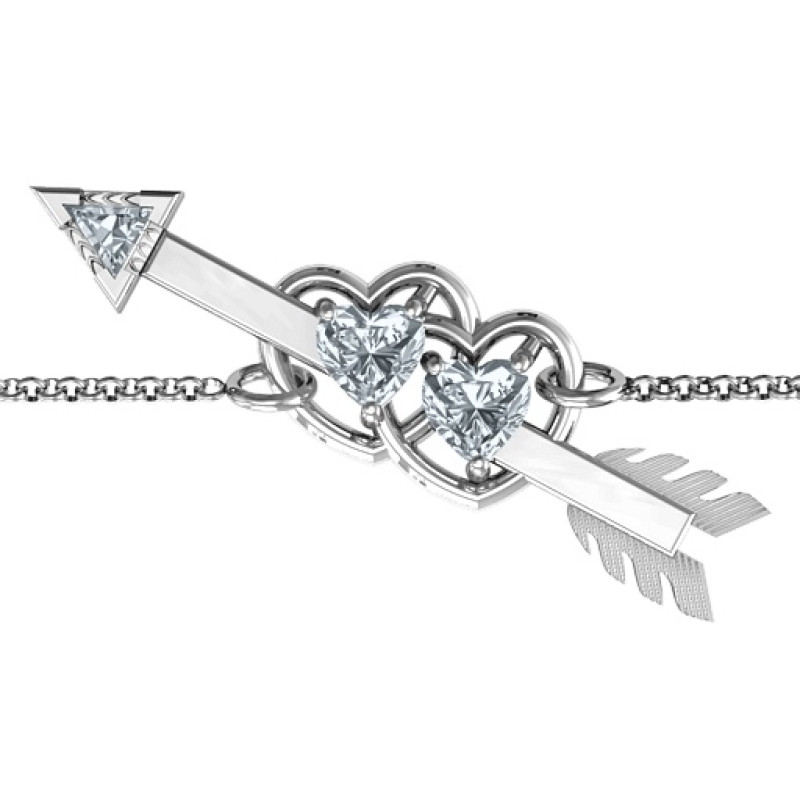 Double Heart and Arrow Promise Bracelet with two heart stones
