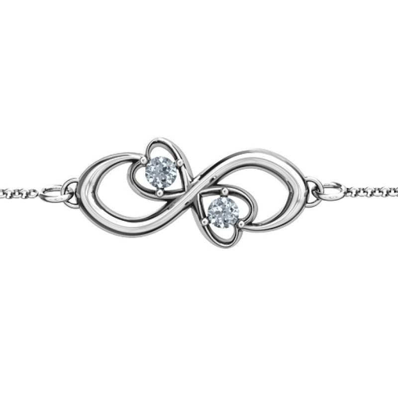 Personalised duo of hearts and stones infinity bracelet