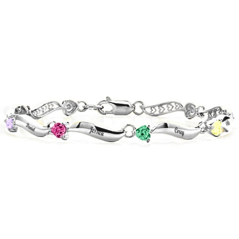 Personalised engraved bracelet with one to eight heart-cut stones