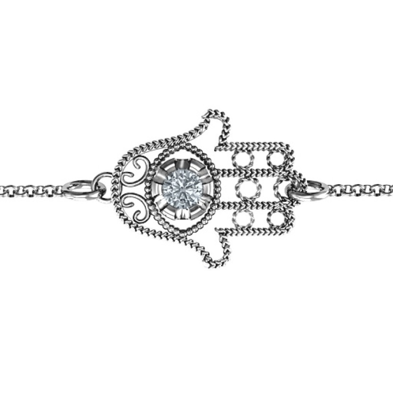 Personalised horizontal Hamsa bracelet with a round stone