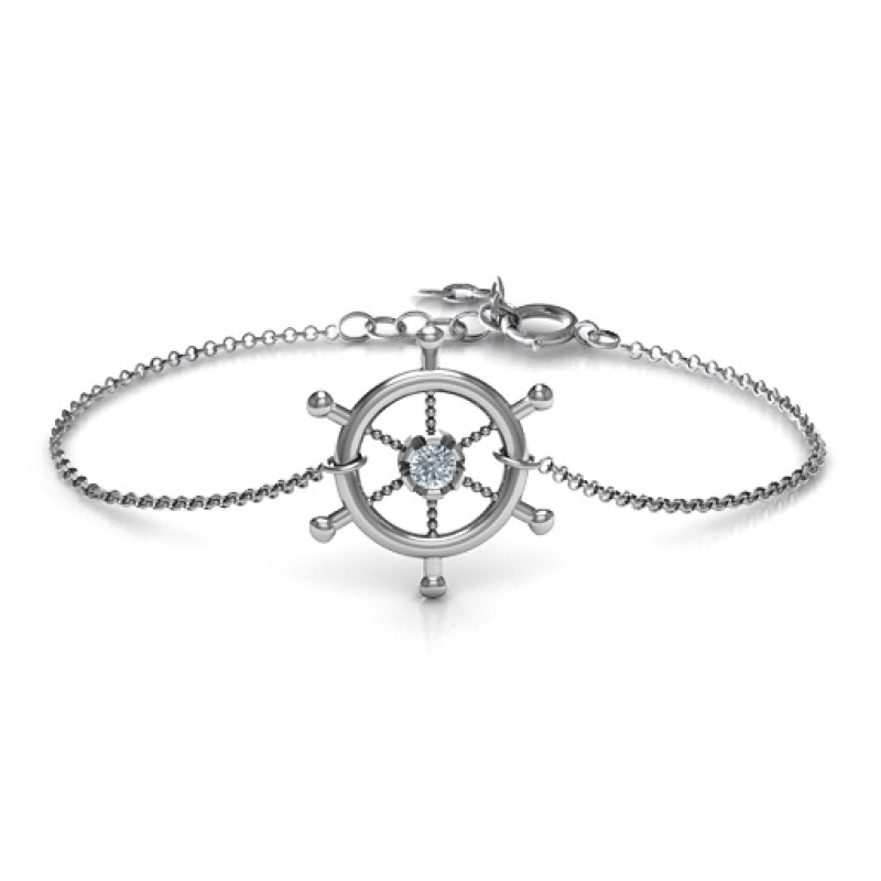 Personalised Ship's Wheel Bracelet Personalised Ship's Wheel Bracelet with round centre stone