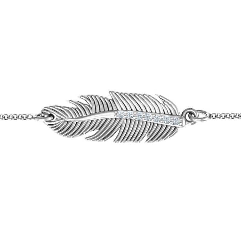 Sterling Silver Feather Accent Stones Bracelet Sterling silver feather bracelet with seven accent stones