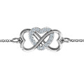 Personalised triple heart infinity bracelet with round accent stones