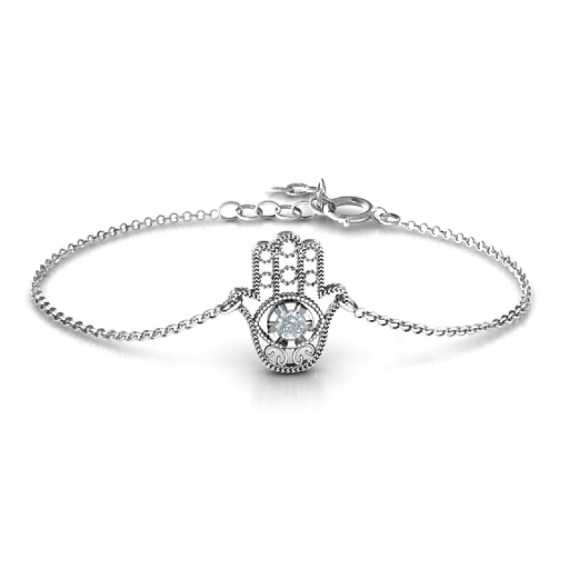 Personalised Upright Hamsa Bracelet Personalised upright Hamsa bracelet with round stone