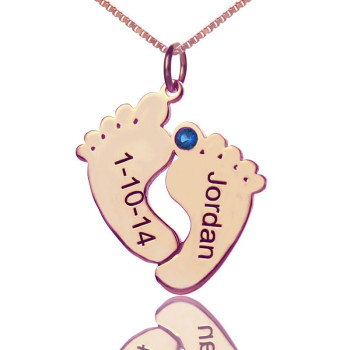 Engraved Baby Feet Imprint Necklace with Date Name 18ct Rose Gold Plated Engraved Baby Feet Imprint Necklace with Date Name 18ct Rose Gold Plated