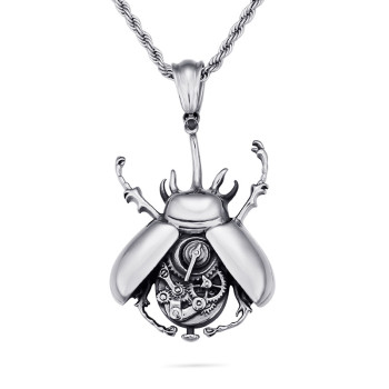 Silver Scarab Beetle Necklace