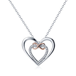 Sterling Silver Double Heart Infinity Diamond Pendant Necklace
