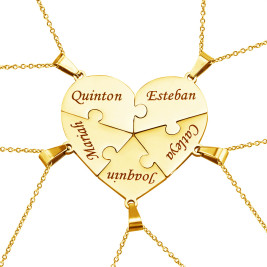 Personalised Penta Heart Puzzle Gold Plated Sterling Silver - Five Personalised Necklaces
