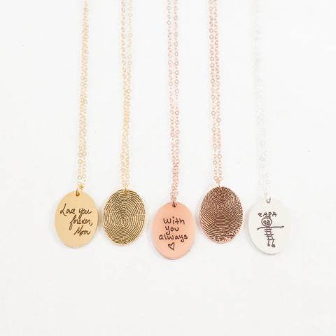Gold Sterling Silver Custom FingerPrint Oval Pendant
