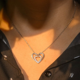Sterling Silver Double Heart Infinity Diamond Pendant Necklace