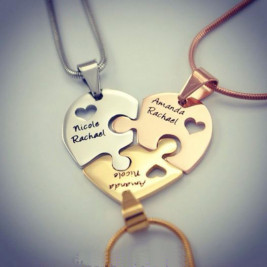 Personalised Triple Heart Puzzle - Three Personalised Necklaces 