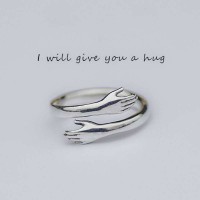 Personalised Sterling Silver Two Hands Warm Hug Ring