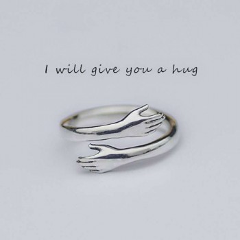 Personalised Sterling Silver Two Hands Warm Hug Ring