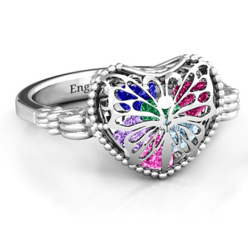 Butterfly Caged Hearts Ring with Butterfly Wings Band