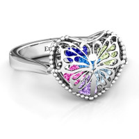 Butterfly Caged Hearts Ring with Ski Tip Band