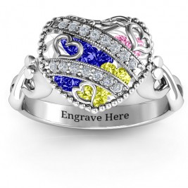 Sparkling Hearts Caged Hearts Ring with Infinity Band