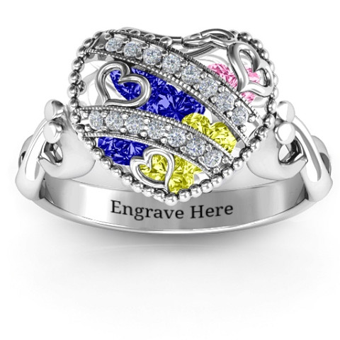 Sparkling Hearts Caged Hearts Ring with Infinity Band