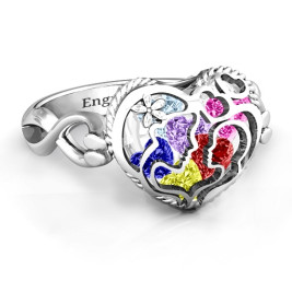 Mother and Child Caged Hearts Ring with Infinity Band