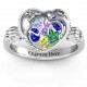 Mother and Child Caged Hearts Ring with Butterfly Wings Band