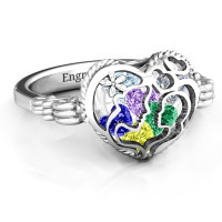 Mother and Child Caged Hearts Ring with Butterfly Wings Band