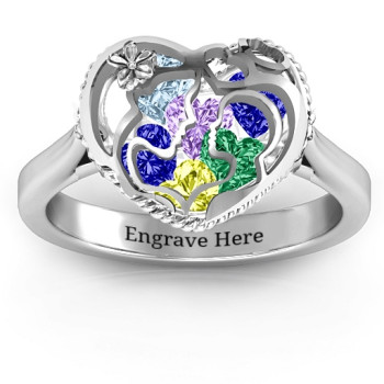 Mother and Child Caged Hearts Ring with Ski Tip Band