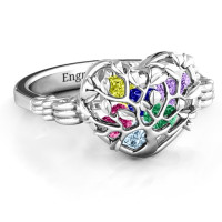 Family Tree Caged Hearts Ring with Butterfly Wings Band