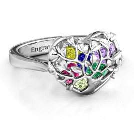 Family Tree Caged Hearts Ring with Ski Tip Band