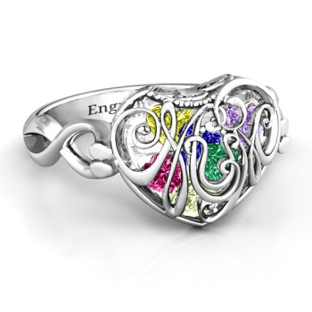 Mum heart Caged Hearts Ring with Infinity Band