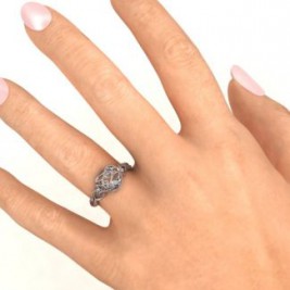 Encased in Love Petite Caged Hearts Ring with Classic with Engravings Band